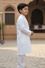 Cotton Boys Kurta Set | Cotton Kids Kurta Pajama | Mandarin Collar, Elastic Pajama | Festive (White) - Image 2