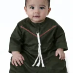 Omani Jubba for Baby Boys & Kids  | Premium Cotton Polyester Blend Shiny Fabric | Lightweight Arabic Thobe for Kids | Best for Eid, Ramadan Dark Olive Color