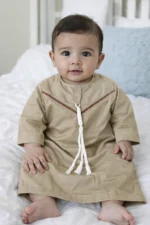 Baby Boy Cotton Jubba Thobe | Arabic Jubba for kids Boy | Arab Sheikh Dress for Baby Boy | Eid & Ramadan Dress for Kids Olive Beige