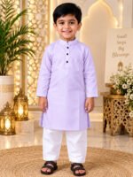 Light Lavender Kurta for Boys | Giza Cotton Blend | Cotton Mix Ethnic Wear for Kids