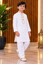 Boys Embroidered Short Kurta | Giza Cotton Ethnic Wear | Wedding & Festive Wear Kurta for Kids | Traditional Outfit for Eid, Diwali & Family Functions - Image 2
