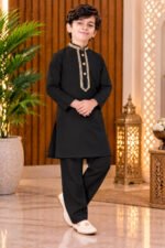 Boys Embroidered Kurta | Giza Cotton Ethnic Wear | Wedding & Festive Wear Kurta for Kids | Traditional Outfit for Eid, Diwali & Family Functions