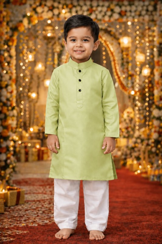 Pista Green Kurta for Boys | Giza Cotton Mix Kurta for Kids | Ethnic & Festive Wear