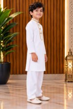Boys Embroidered Short Kurta | Giza Cotton Ethnic Wear | Wedding & Festive Wear Kurta for Kids | Traditional Outfit for Eid, Diwali & Family Functions - Image 4